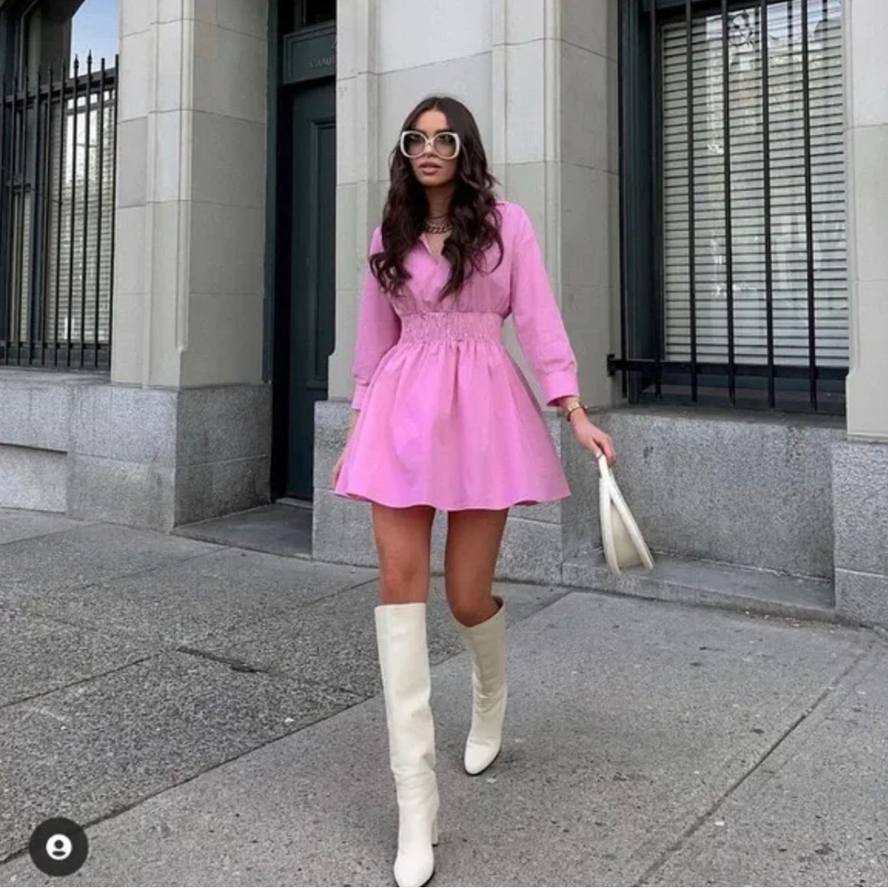 ZARA Poplin cotton short dress PINK